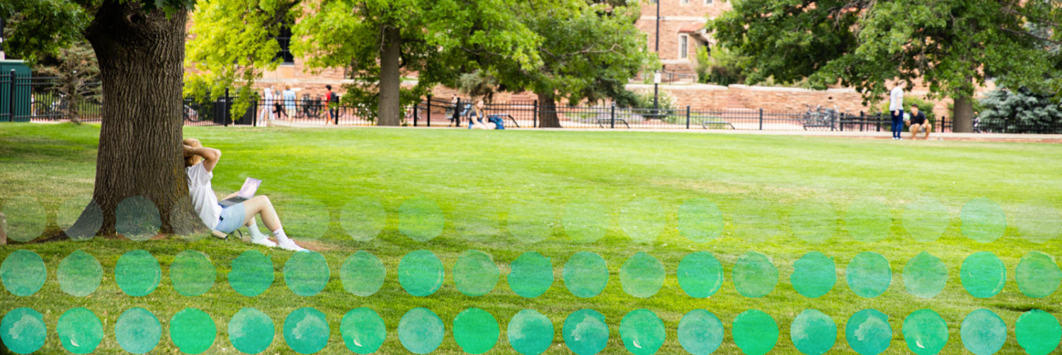 Photo of a student str等hing under a tree on Farrand Field.